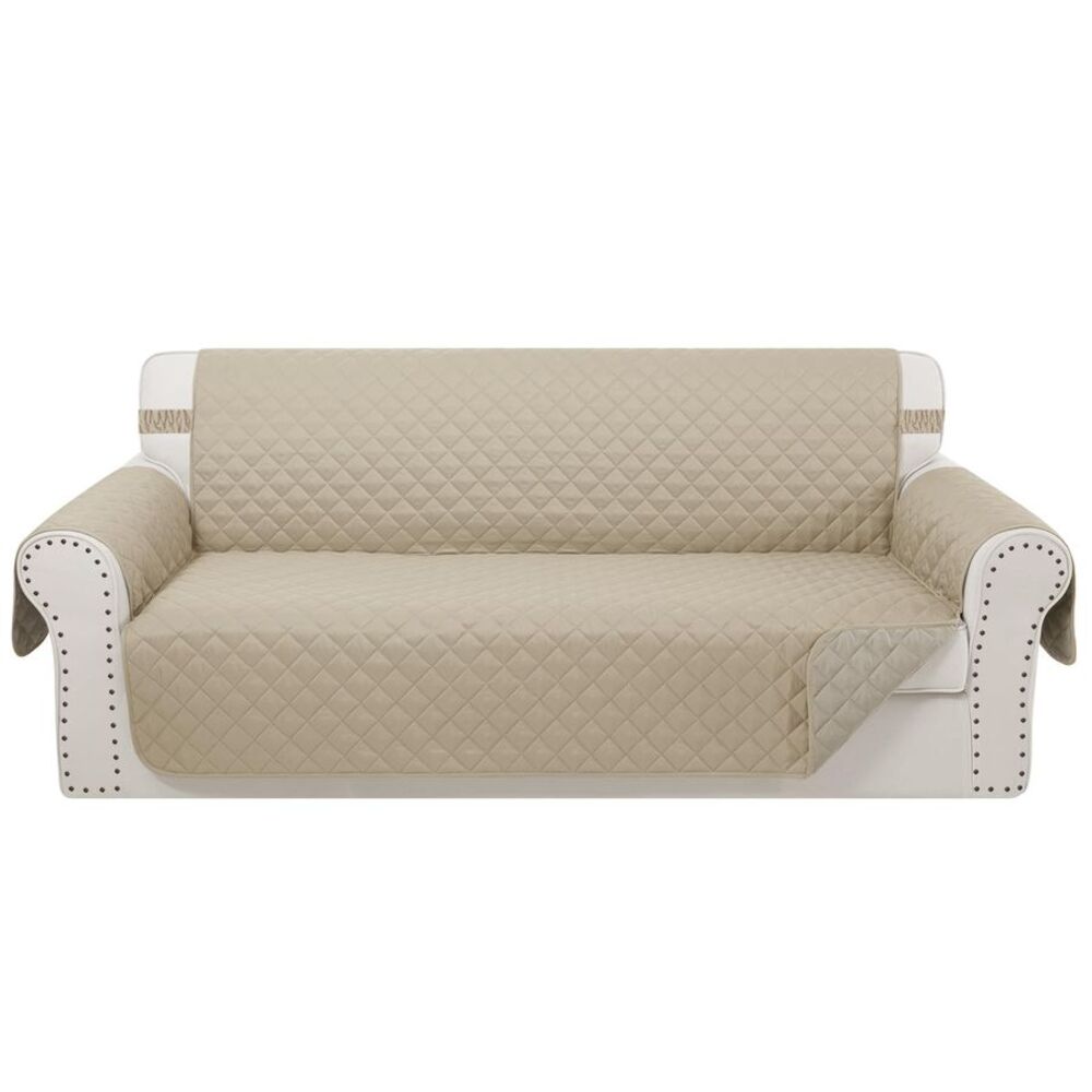 Reversible Quilted Sofa Cover XL Water Resistant Couch Protector Beige